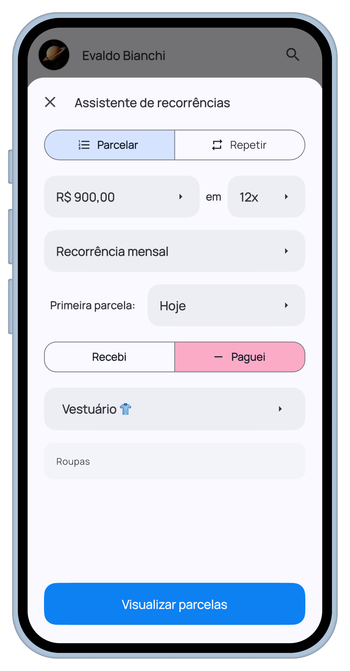 Assistente de Recorrências do Cashflow
