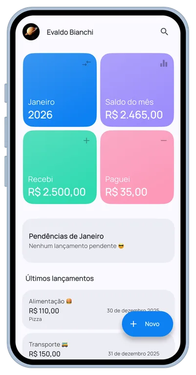 Tela Home do Cashflow