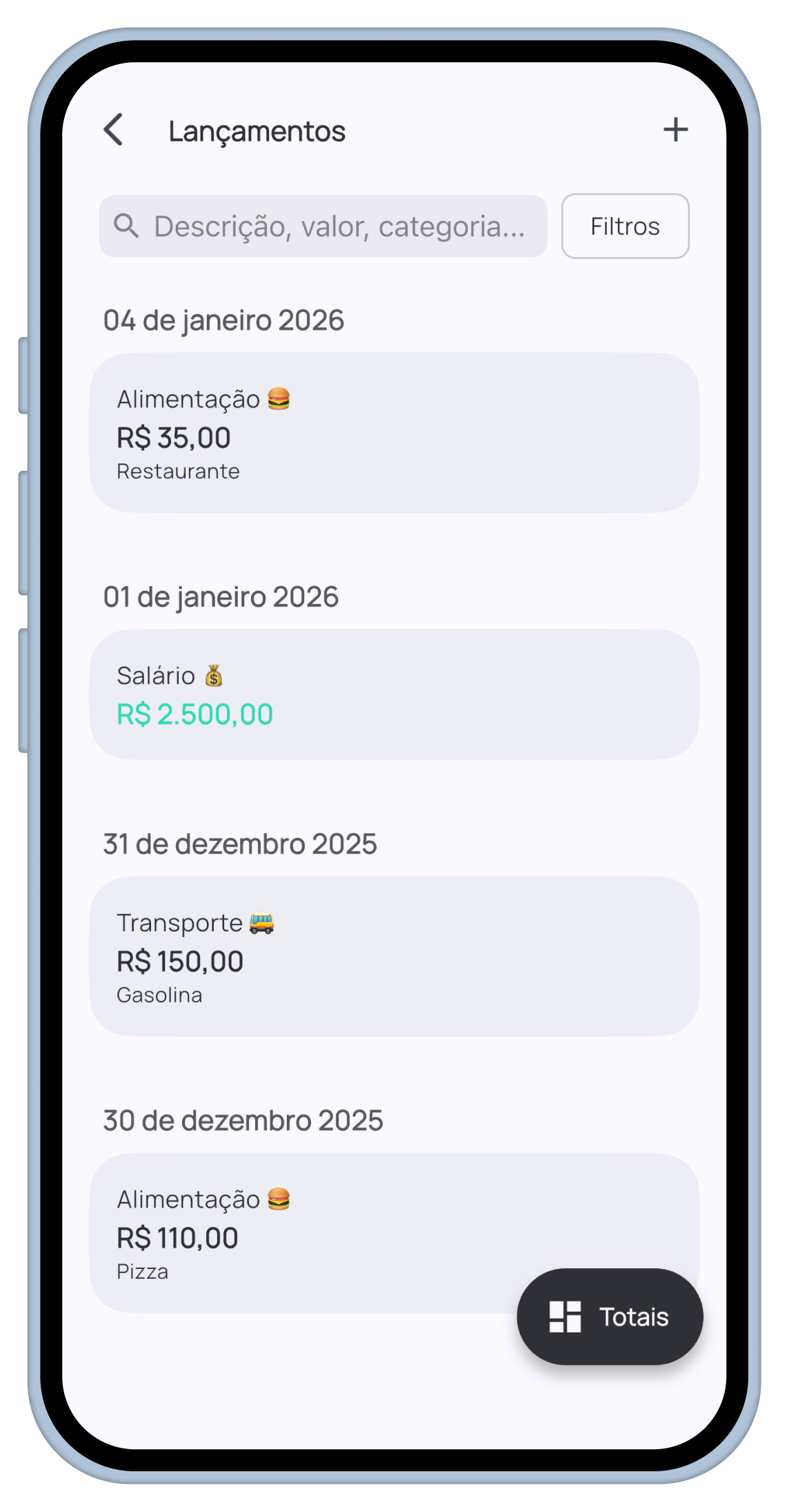 Tela de Lançamentos do Cashflow