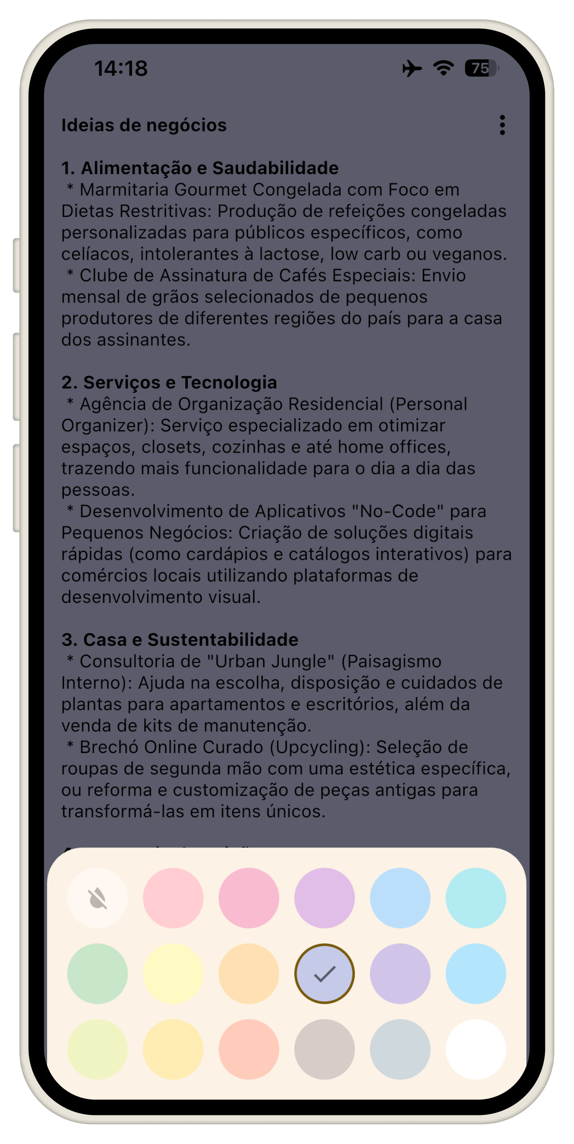 Seletor de Cores do Notizen