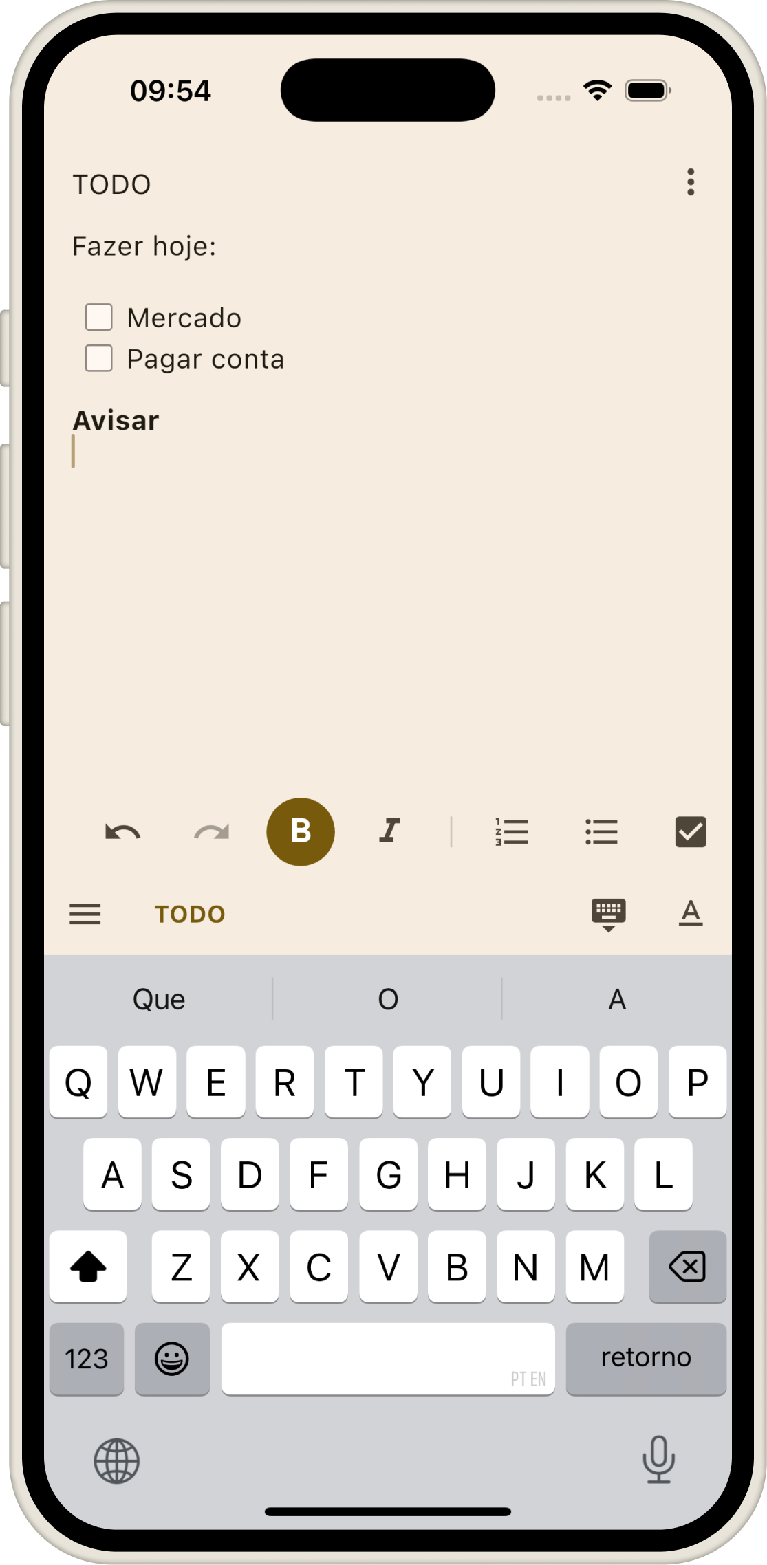 Tela de Nota do Notizen