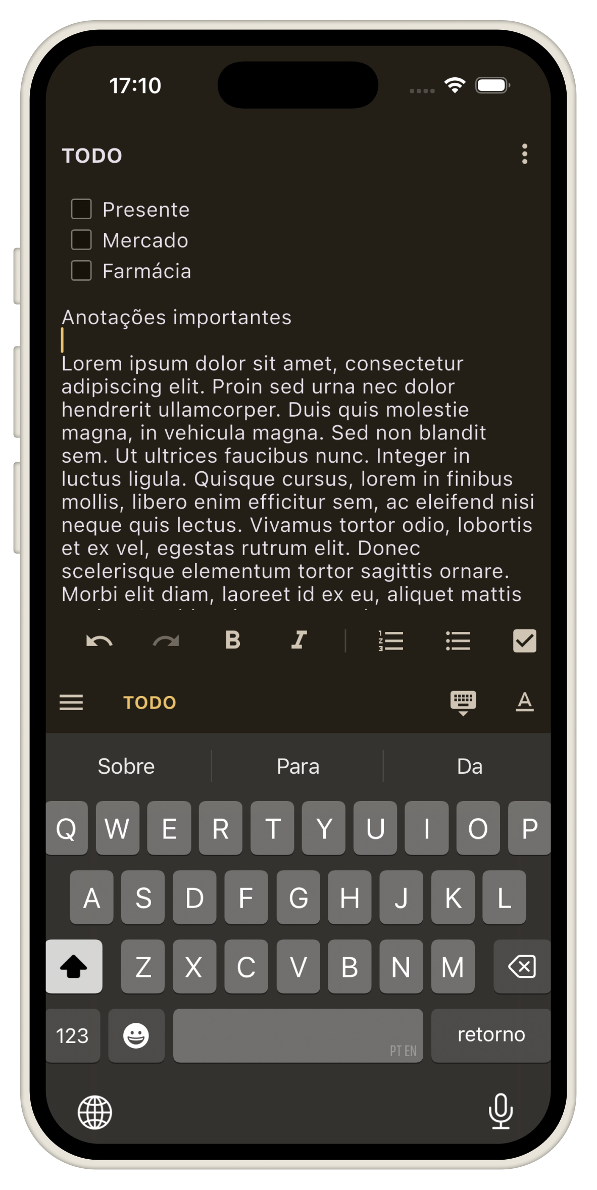 Modo Dark do Notizen